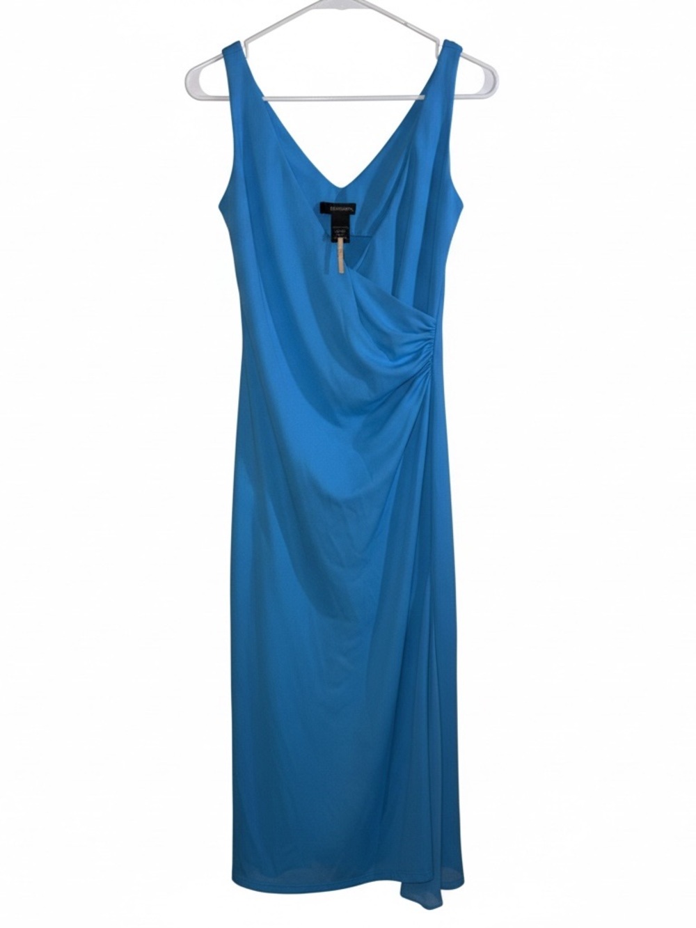 Express vintage Y2K Blue Draped V-Neck Asymmetrical Women's Dress 3/4